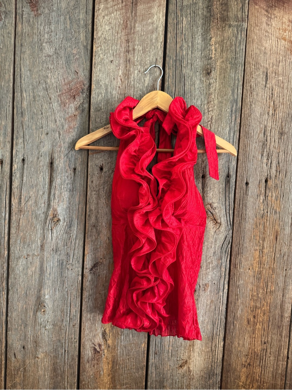 Body Central Red Ruffle Halter Tie-Neck Top